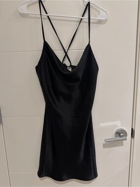 OAK + FORT Black Cowl Neck Mini Slip Dress